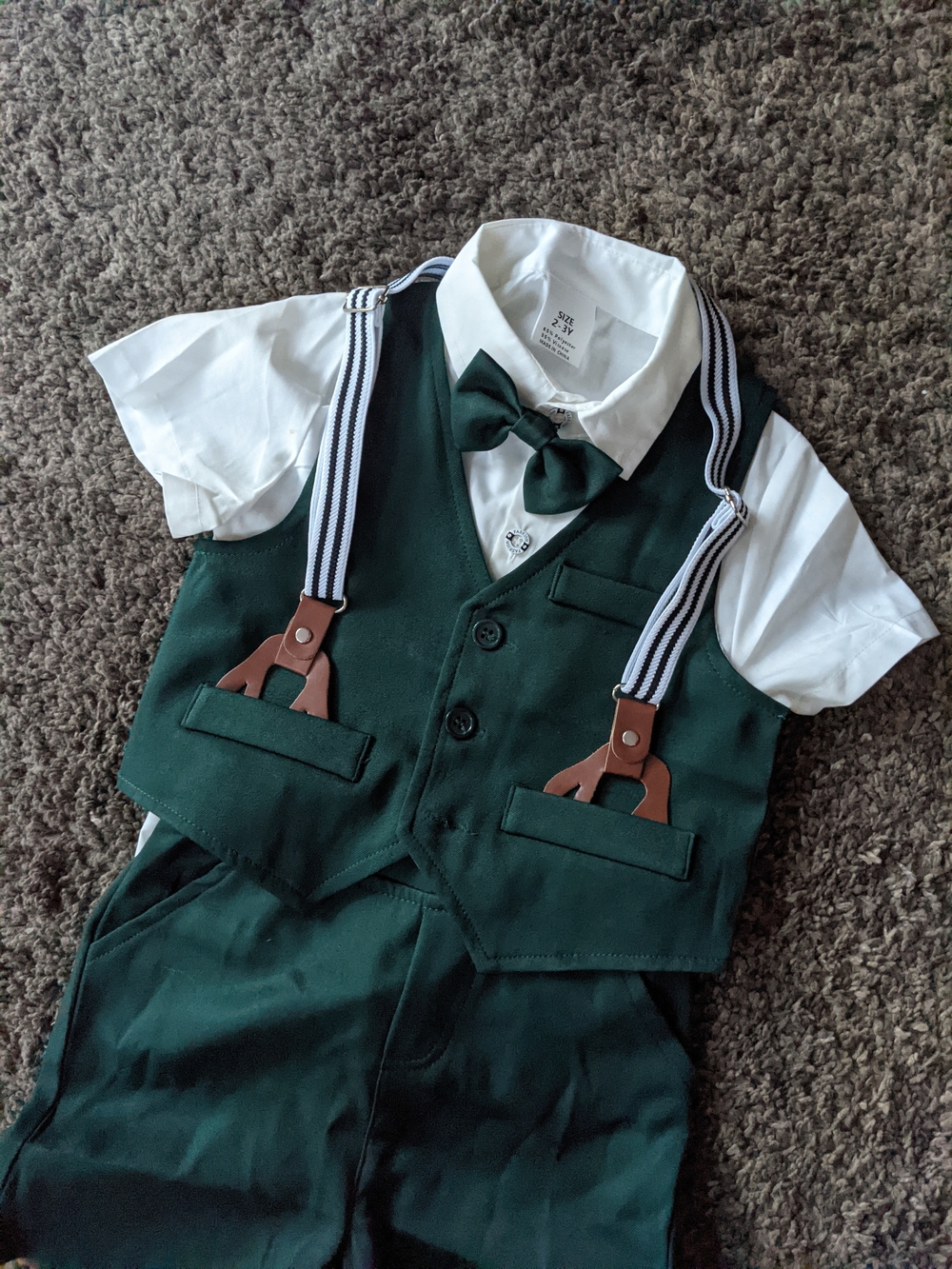Kids Green Vest & Bow Tie Shorts Set with Suspenders
